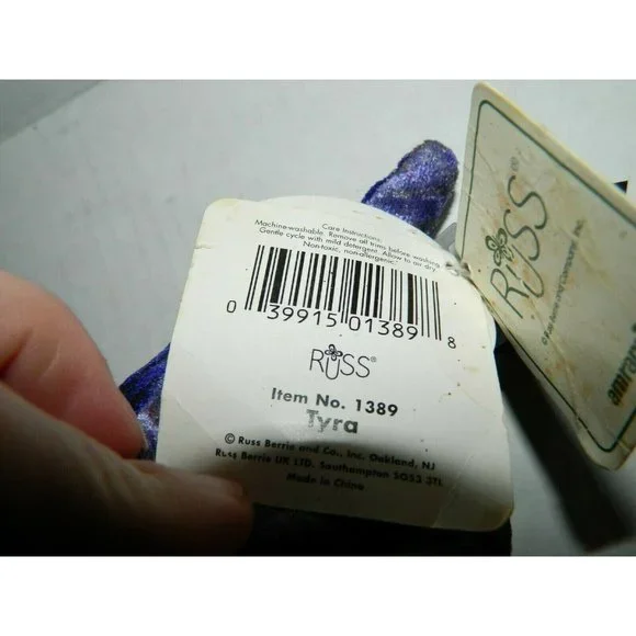 Russ Mystic Zonies Purple Triceratops TYRA 7" Plush Beanbag Dinosaur w Tags VTG - Picture 4 of 6